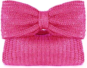 Summer Straw Clutch Purses for Women Handmade Woven Straw Handbags Bow Purse for Beach Vacation Wedding Party