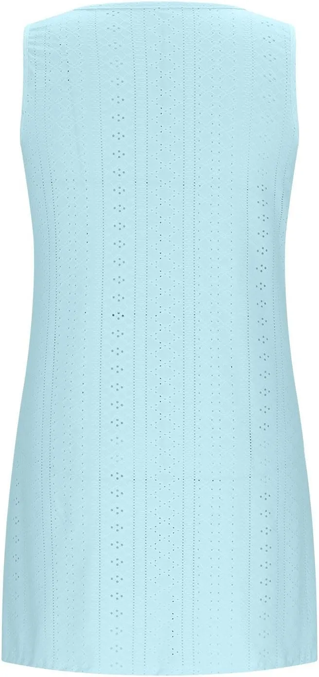 Summer Sundress for Women 2025 Sleeveless Beach Swimsuit Cover Ups Boho Eyelet Tank Dresses Vacation Mini Dresses