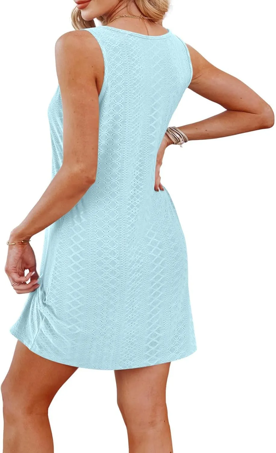 Summer Sundress for Women 2025 Sleeveless Beach Swimsuit Cover Ups Boho Eyelet Tank Dresses Vacation Mini Dresses