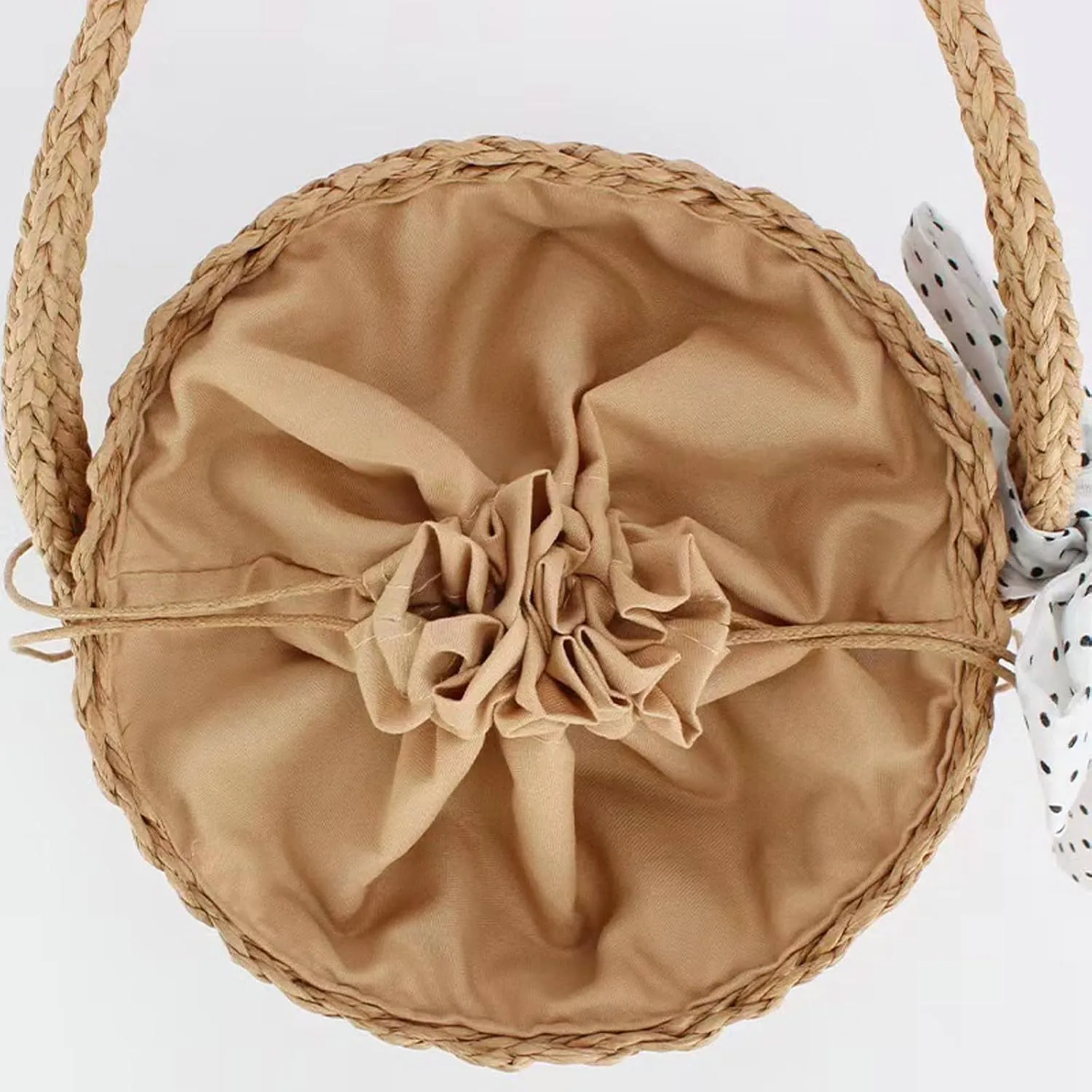 Summer Women Straw Bucket Handbag Bow Handcrafted Woven Tote PU Square Decoration Travel Vacation Beach Bag