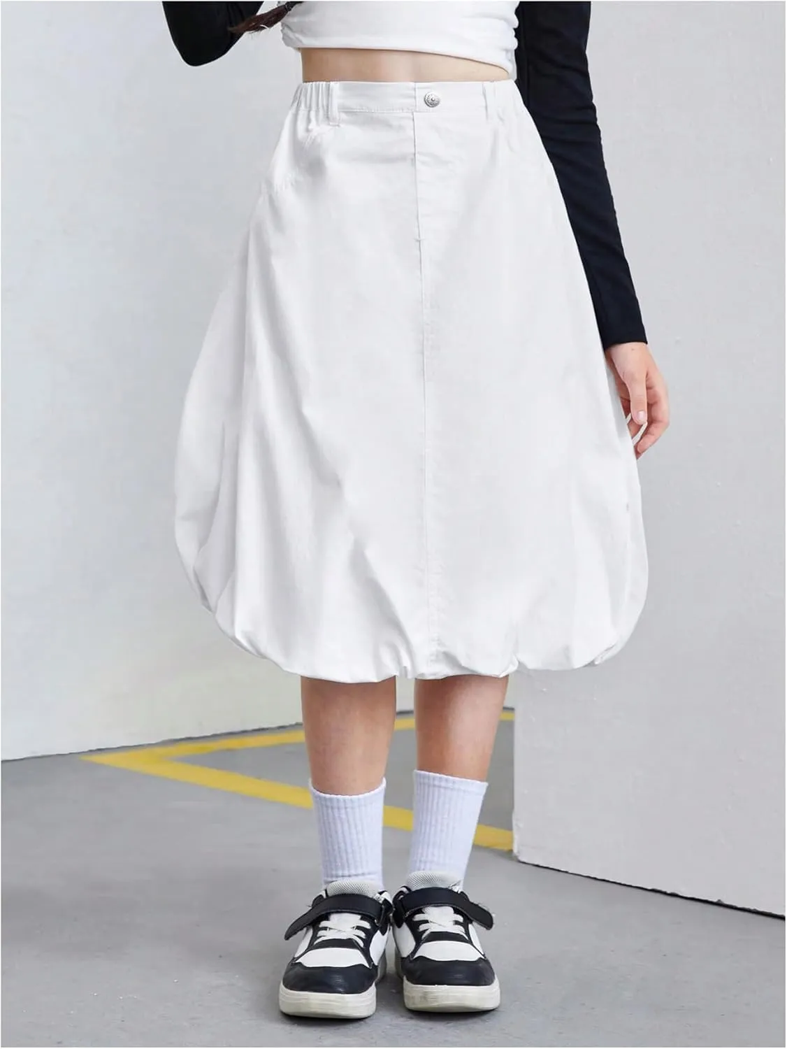 SweatyRocks Girl's A Line Midi Denim Skirts Elastic High Waisted Y2K Bubble Jean Skirts
