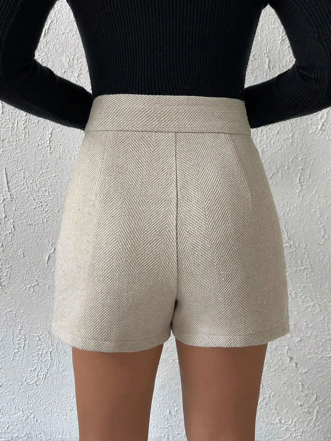 SweatyRocks Women's Straight Leg High Waist Tweed Shorts Button Front Short Pants with Pockets