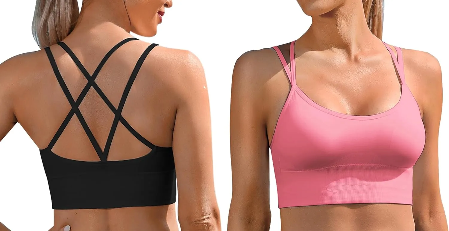Sykooria 3 Pack Strappy Sports Bra for Women Sexy Crisscross for Yoga Running Athletic Gym Workout Fitness Tank Tops