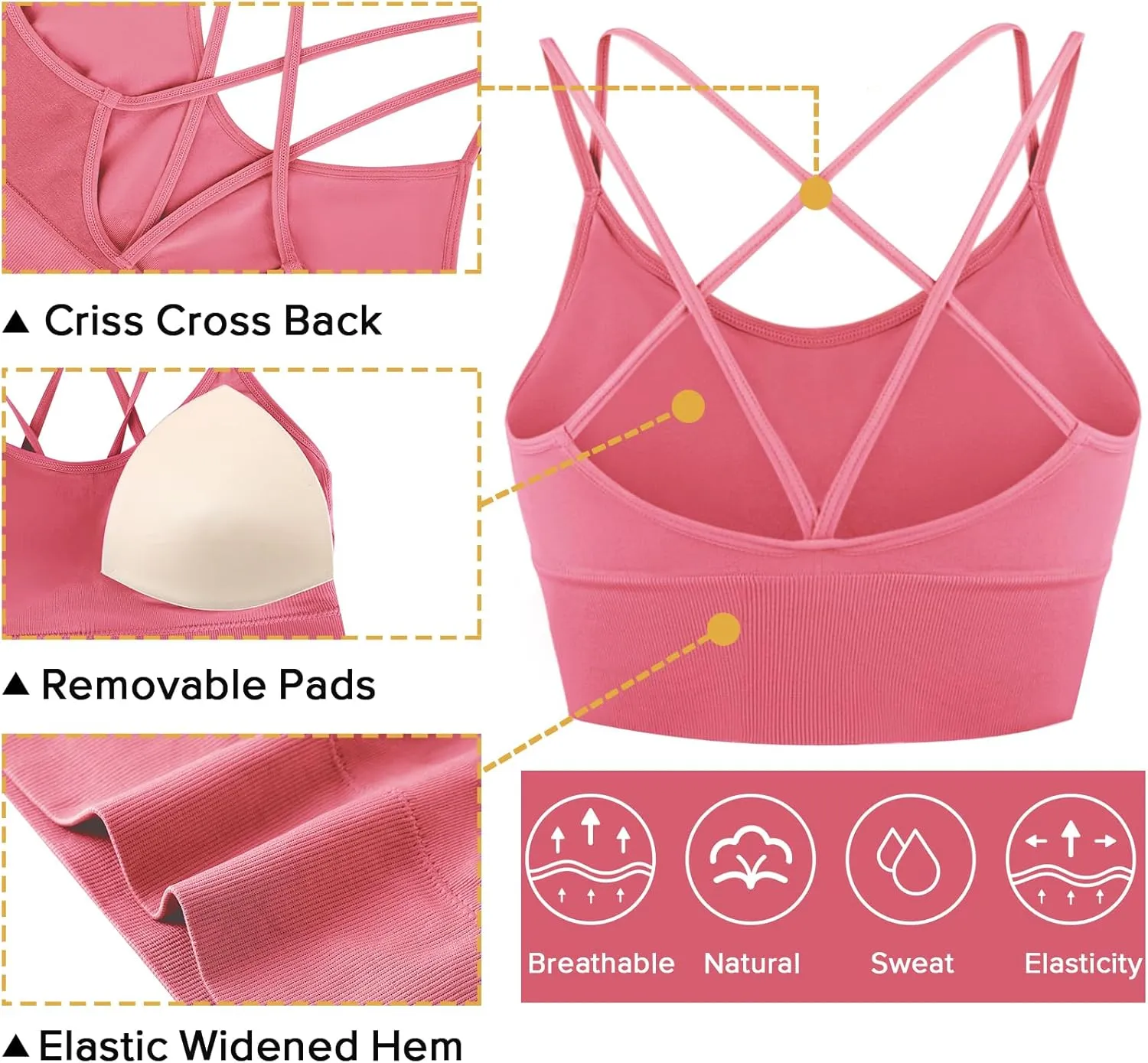 Sykooria 3 Pack Strappy Sports Bra for Women Sexy Crisscross for Yoga Running Athletic Gym Workout Fitness Tank Tops