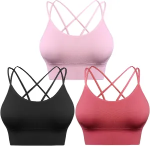 Sykooria 3 Pack Strappy Sports Bra for Women Sexy Crisscross for Yoga Running Athletic Gym Workout Fitness Tank Tops