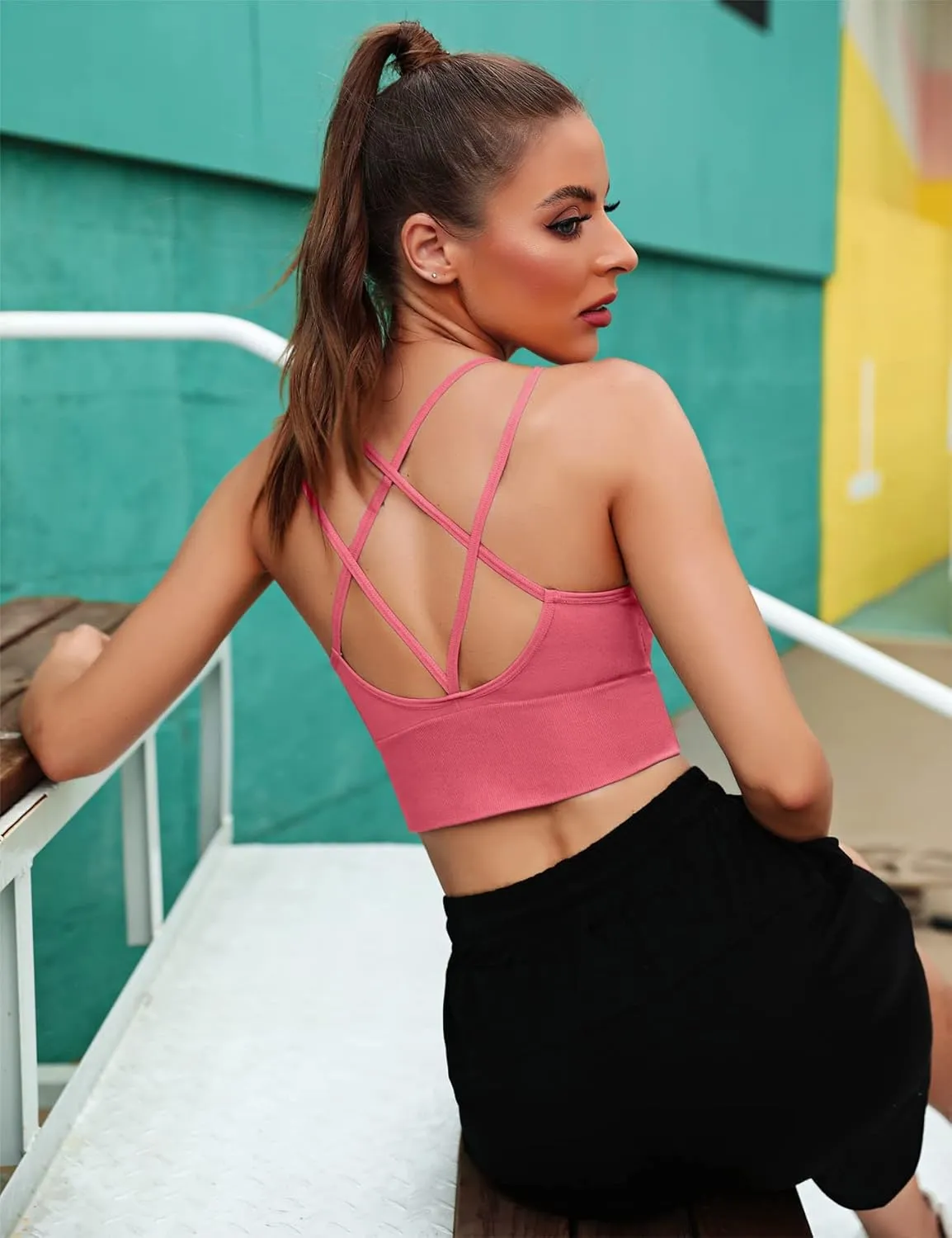 Sykooria 3 Pack Strappy Sports Bra for Women Sexy Crisscross for Yoga Running Athletic Gym Workout Fitness Tank Tops