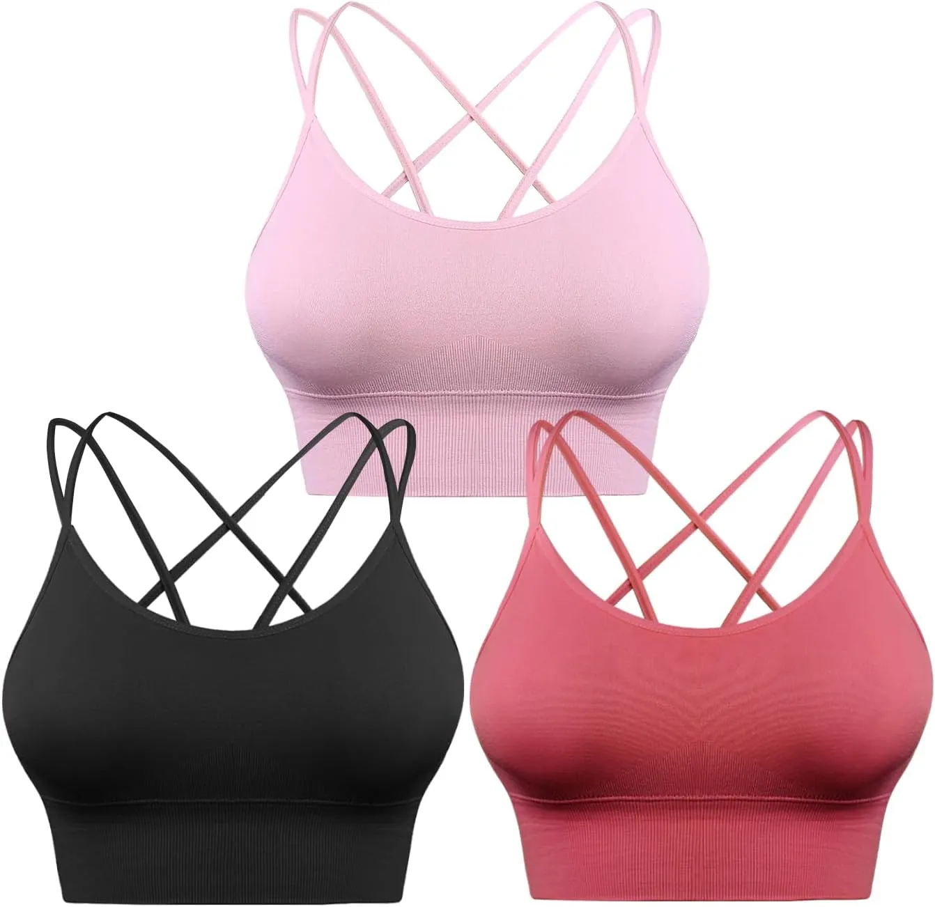 Sykooria 3 Pack Strappy Sports Bra for Women Sexy Crisscross for Yoga Running Athletic Gym Workout Fitness Tank Tops