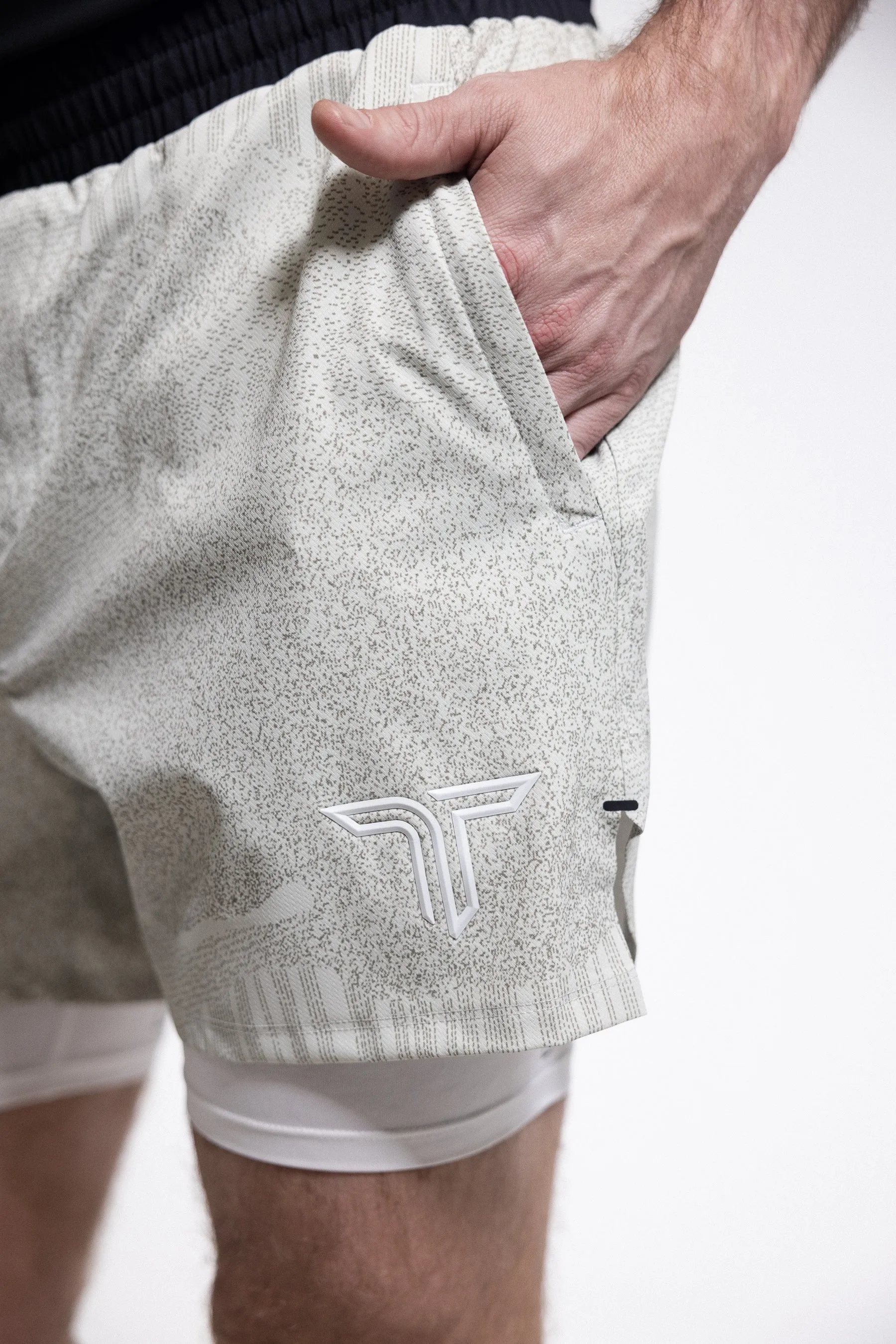 T-Tech Lined Training Shorts (5" Inseam)- White Night Vision
