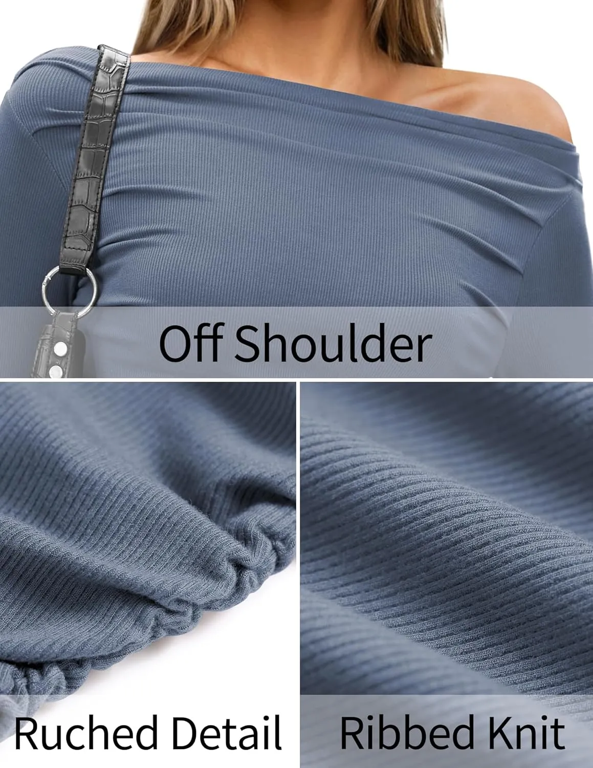TARSE Women's Long Sleeve Off Shoulder Tops Sexy Going Out Slim Fit Knit Asymmetrical Ruched Shirts Y2K Blouses Trendy Outfit