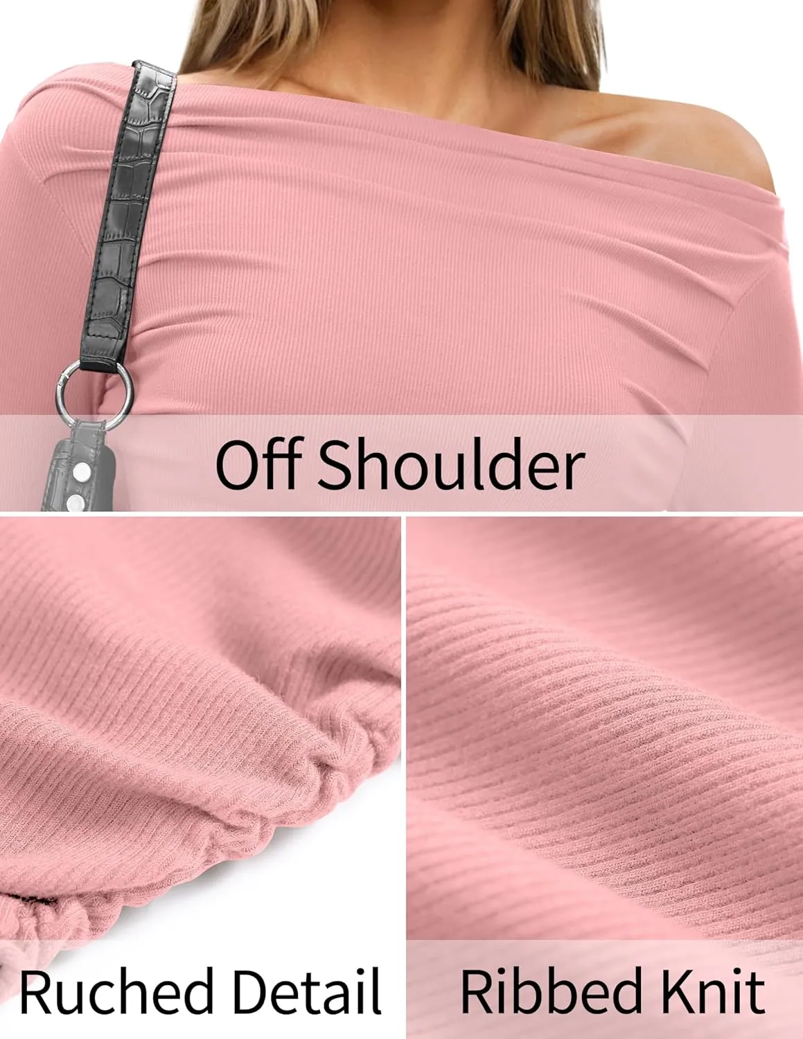 TARSE Women's Long Sleeve Off Shoulder Tops Sexy Going Out Slim Fit Knit Asymmetrical Ruched Shirts Y2K Blouses Trendy Outfit