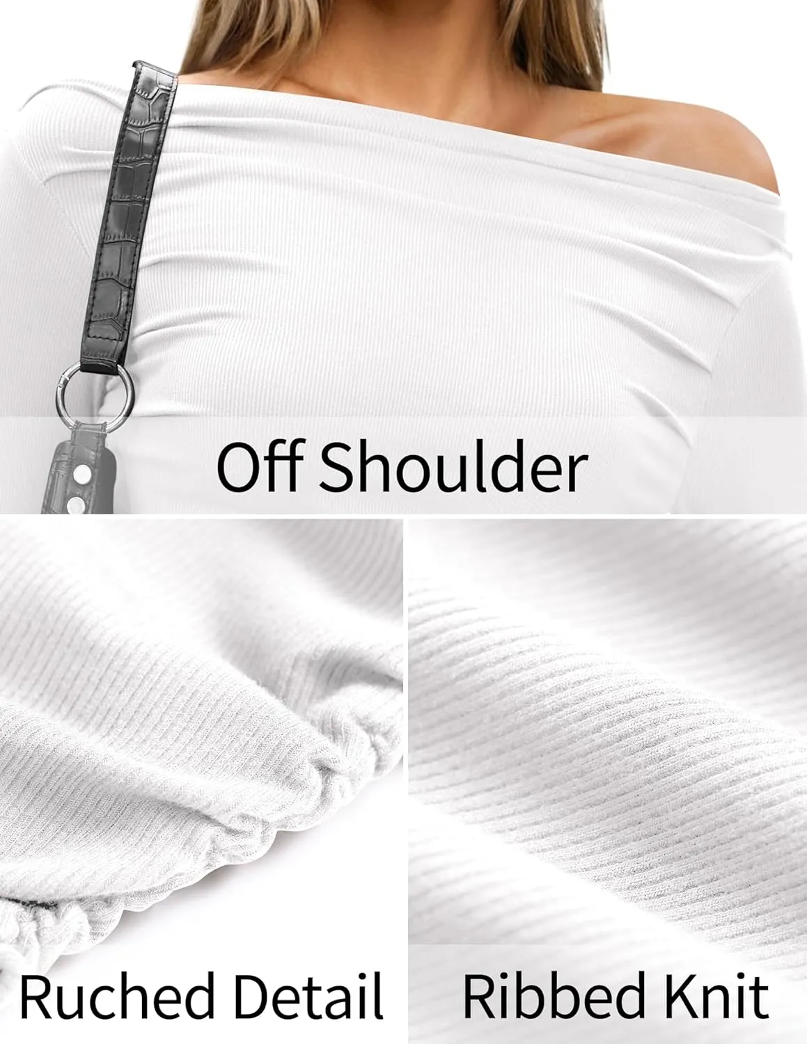TARSE Women's Long Sleeve Off Shoulder Tops Sexy Going Out Slim Fit Knit Asymmetrical Ruched Shirts Y2K Blouses Trendy Outfit