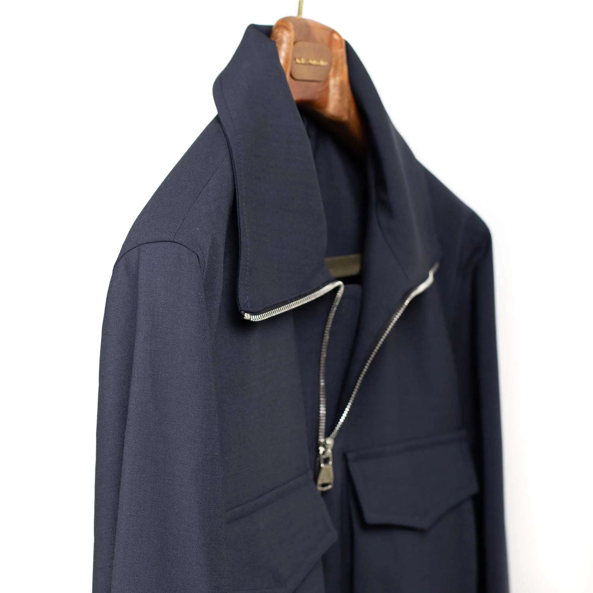 Tazio zip blouson in navy blue stretch virgin wool