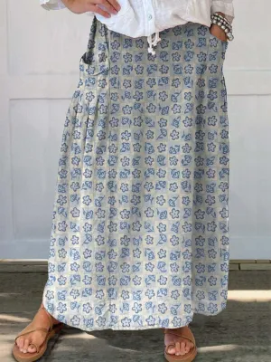 TIAFORD Women Flowy Floral Print Maxi Skirt Summer Casual Boho High Elastic Waist Loose Long Skirt with Pocket