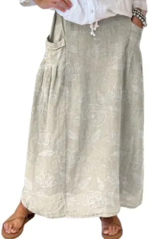 TIAFORD Women Flowy Floral Print Maxi Skirt Summer Casual Boho High Elastic Waist Loose Long Skirt with Pocket