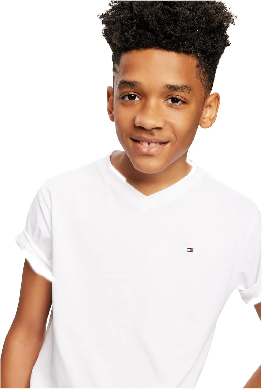 Tommy Hilfiger Boy's Short Sleeve Flag Solid V-neck T-shirt