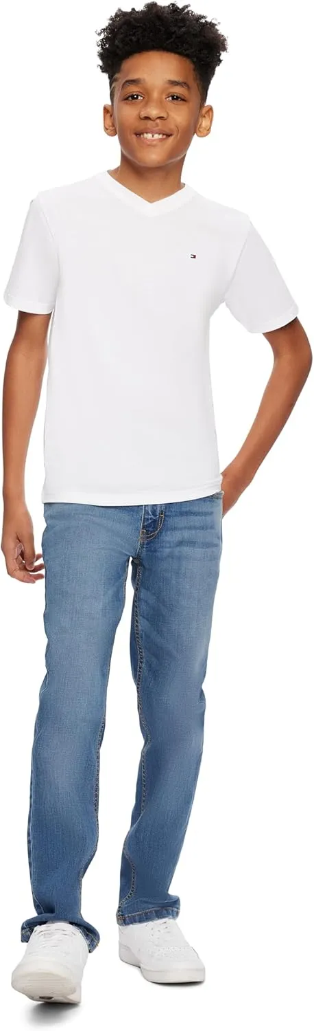 Tommy Hilfiger Boy's Short Sleeve Flag Solid V-neck T-shirt