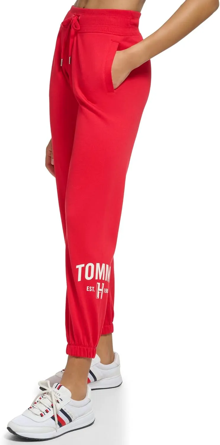 Tommy Hilfiger Women's Easy Fit Rib Waistband & Elastic Cuffs Printed Graphic on Side Calf Jogger