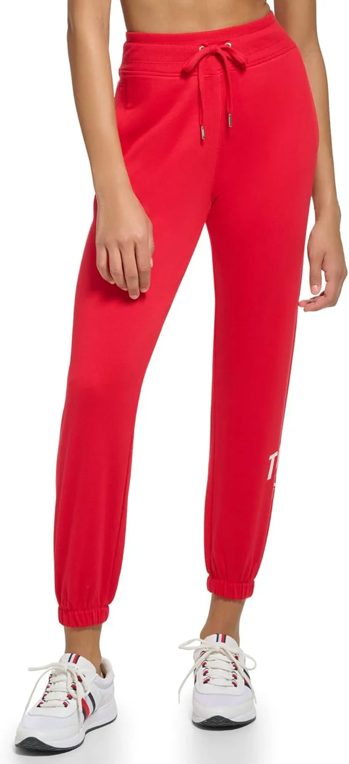 Tommy Hilfiger Women's Easy Fit Rib Waistband & Elastic Cuffs Printed Graphic on Side Calf Jogger