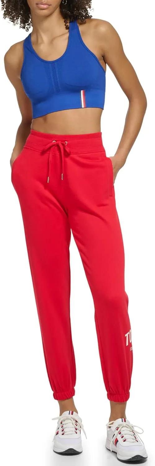 Tommy Hilfiger Women's Easy Fit Rib Waistband & Elastic Cuffs Printed Graphic on Side Calf Jogger