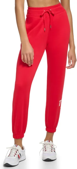 Tommy Hilfiger Women's Easy Fit Rib Waistband & Elastic Cuffs Printed Graphic on Side Calf Jogger