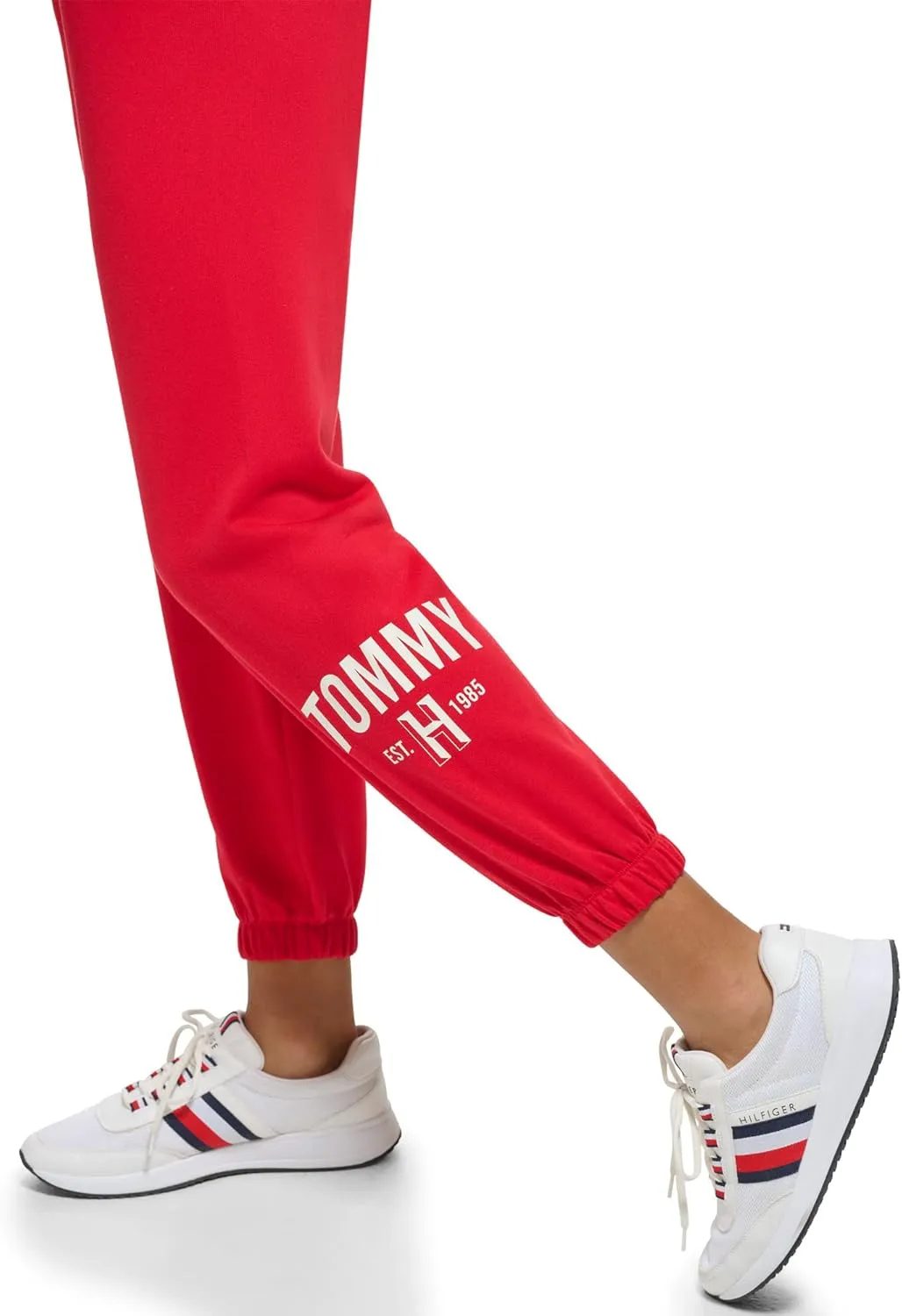 Tommy Hilfiger Women's Easy Fit Rib Waistband & Elastic Cuffs Printed Graphic on Side Calf Jogger