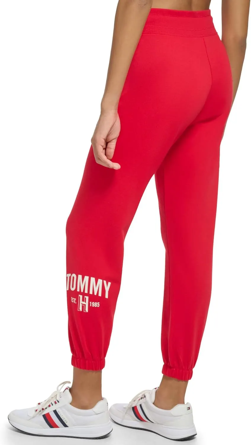 Tommy Hilfiger Women's Easy Fit Rib Waistband & Elastic Cuffs Printed Graphic on Side Calf Jogger