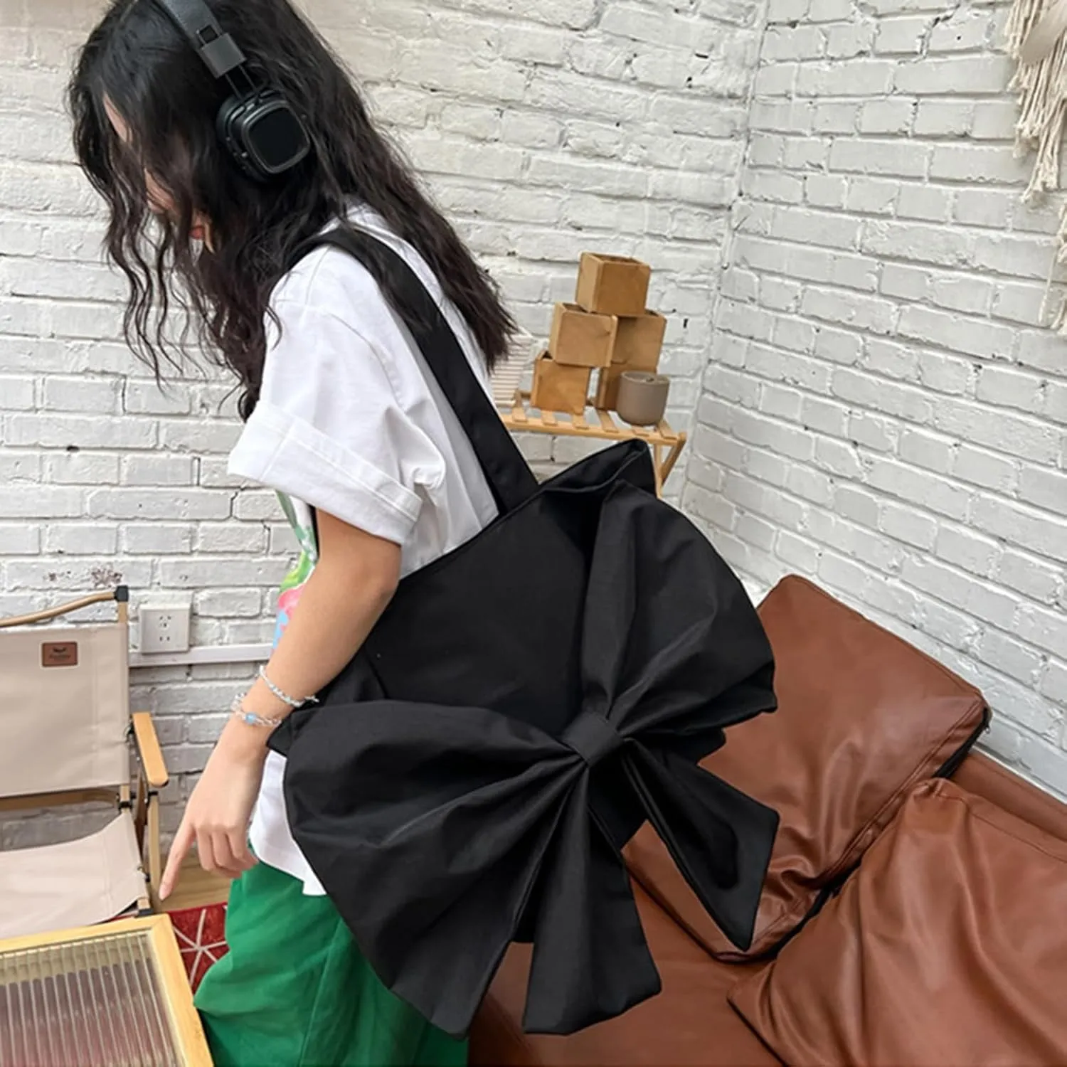 Trendy Bow Large Handbags Purses for Women Y2K Aesthetic Bow Knot Top Handle Bag Hobo Tote Bag,Black