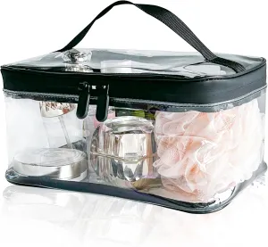 TSA Approved Rectangle Clear Travel Toiletry Bags for Toiletries Waterproof PVC Makeup Bag With Handle Transparent Cosmetic Bags with Zipper for Women (Clear)