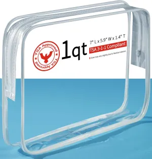 TSA Approved Toiletry Bag -Quart Size Travel Bag TSA Approved, Waterproof Zipper, Durable 0.5mm PVC Material, Prevents Leaks, Hassle-Free Travel, Clear and Reinforced Design, [2-Pack]