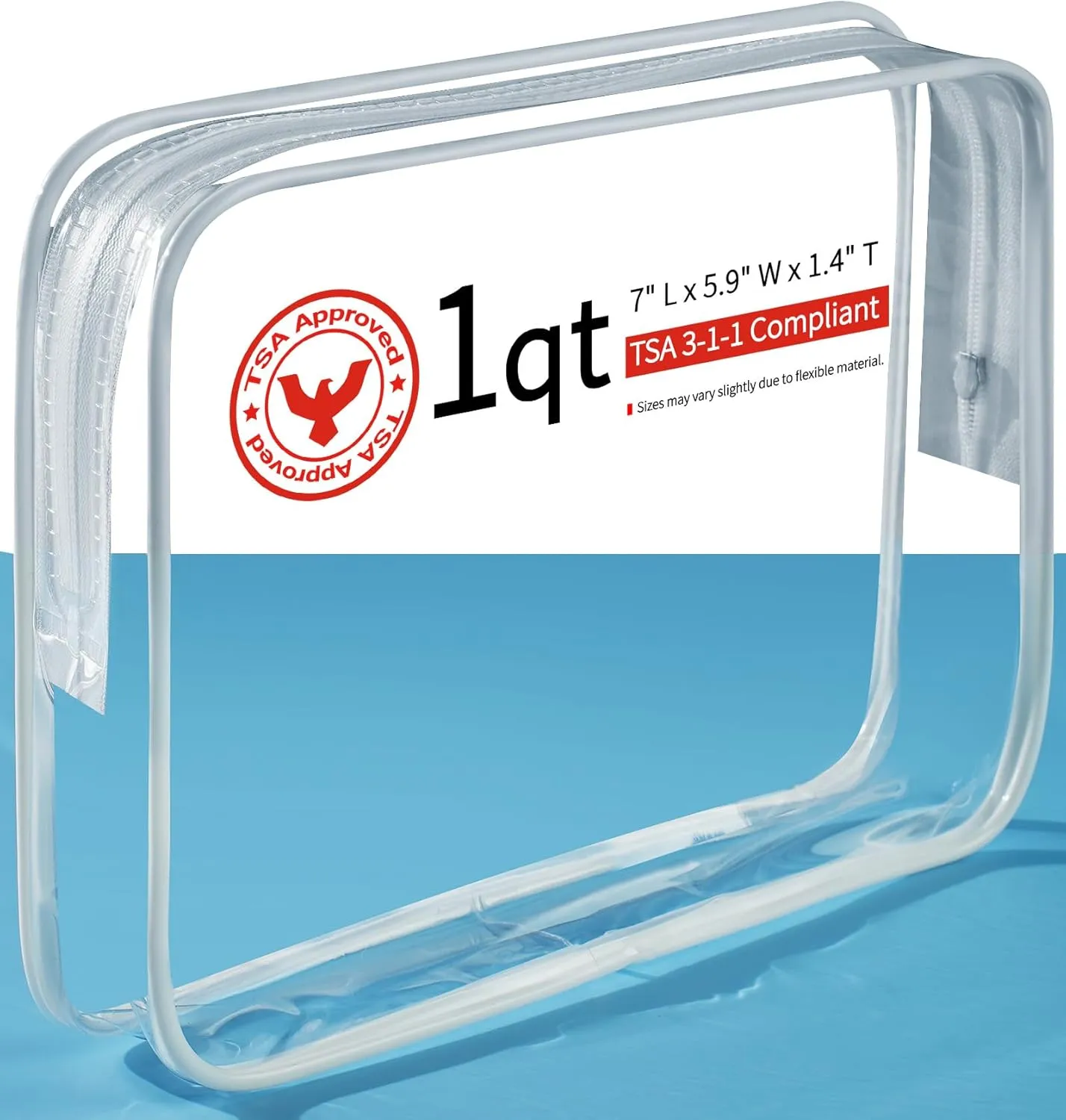 TSA Approved Toiletry Bag -Quart Size Travel Bag TSA Approved, Waterproof Zipper, Durable 0.5mm PVC Material, Prevents Leaks, Hassle-Free Travel, Clear and Reinforced Design, [2-Pack]