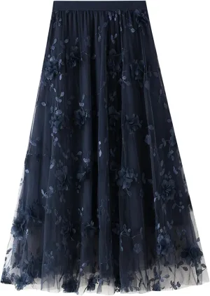 Tulle Skirts for Women High Elastic Waist Long Stylish Comfy Midi Skirt A Line Tutu Skirts for Daily, Prom, Party