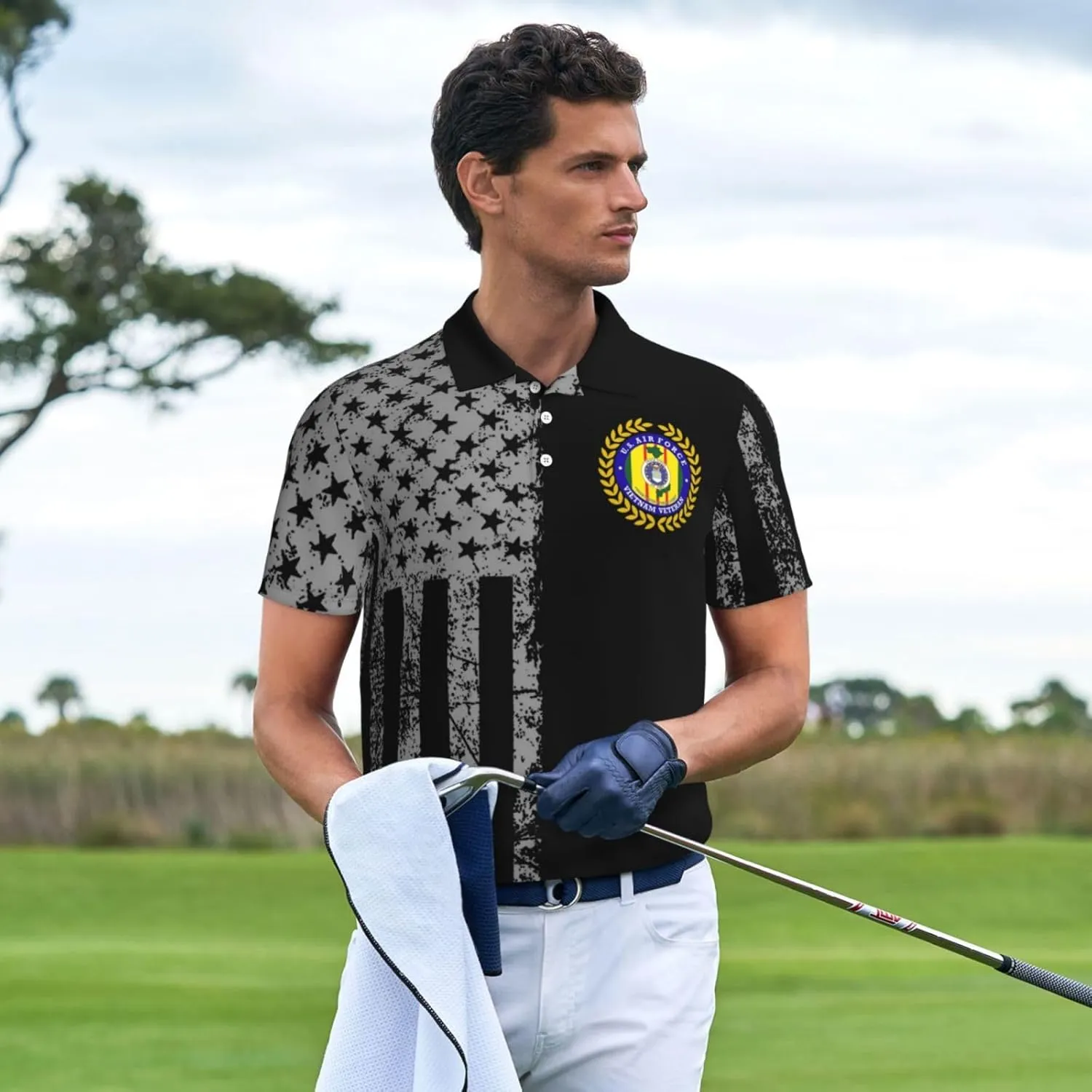 US Air Force Vietnam Veteran Polo Shirts for Men, Mens Golf Shirt Quick-Dry Short Sleeve Casual