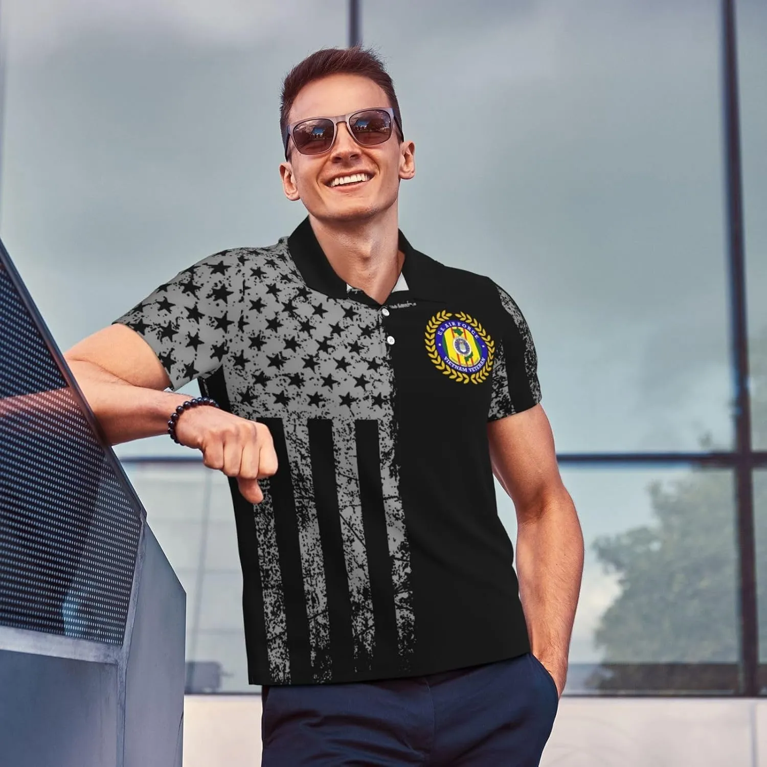 US Air Force Vietnam Veteran Polo Shirts for Men, Mens Golf Shirt Quick-Dry Short Sleeve Casual