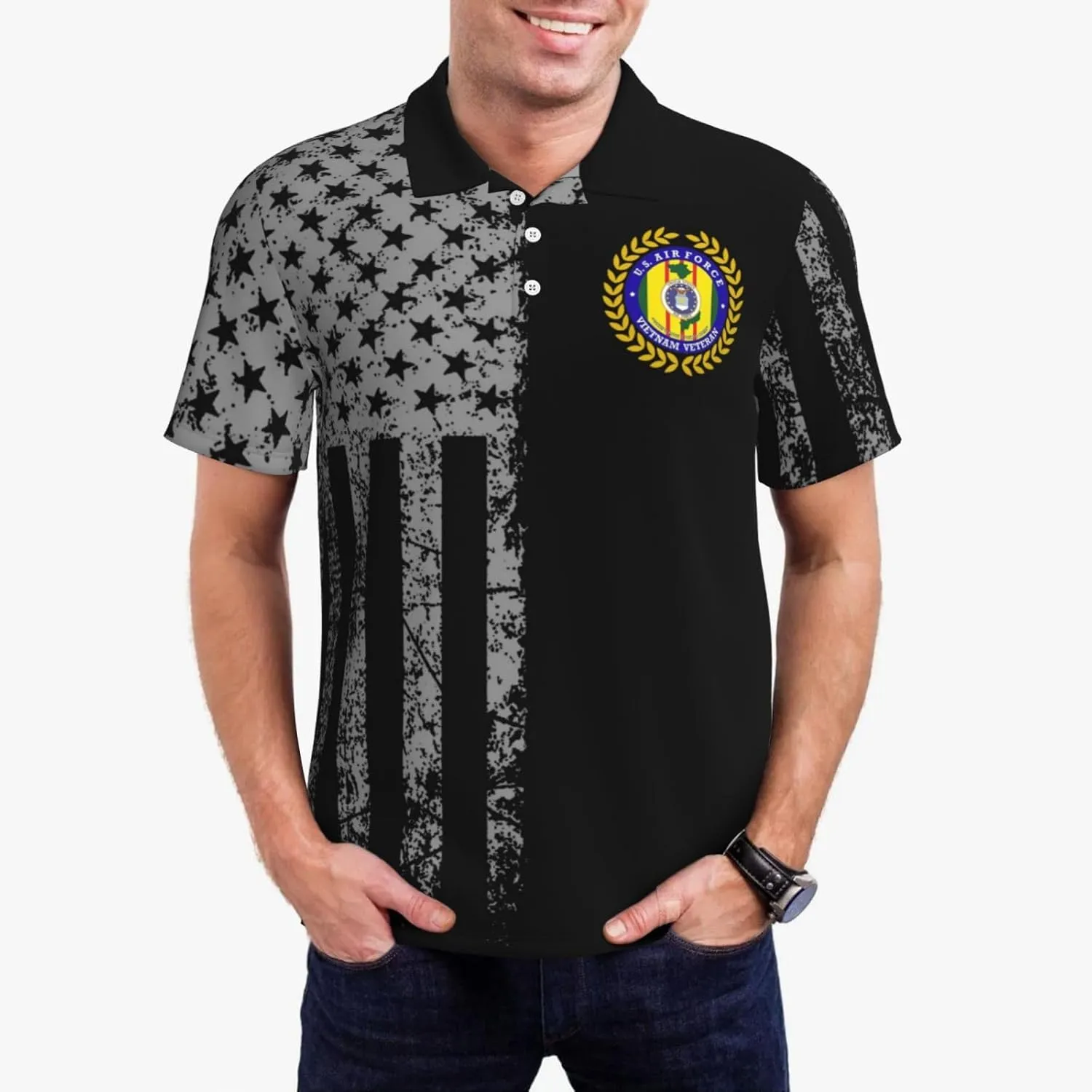 US Air Force Vietnam Veteran Polo Shirts for Men, Mens Golf Shirt Quick-Dry Short Sleeve Casual