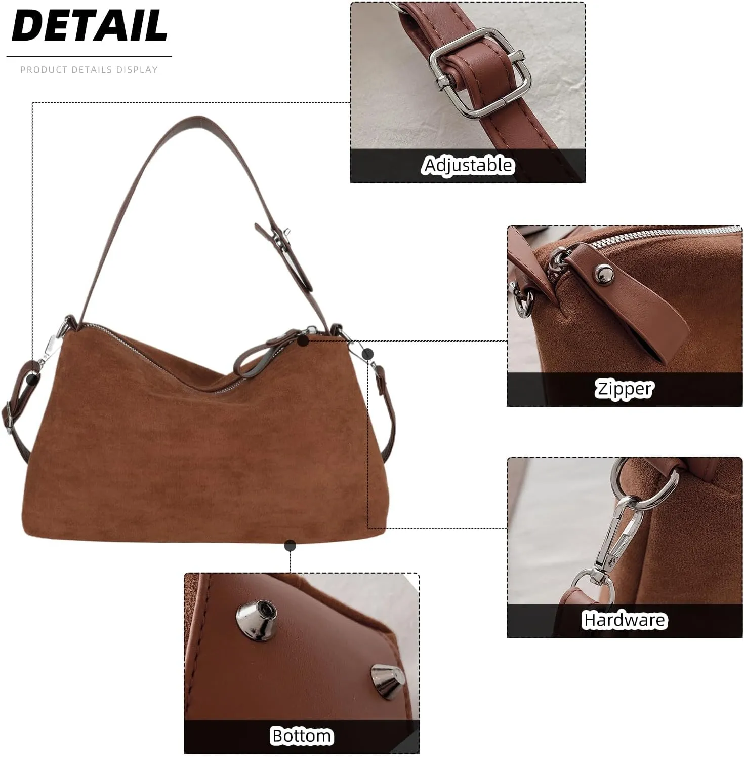 Valleycomfy Suede Purses for Women, Slouchy Shoulder Bag Retro Crescent Satchel Hobo Handbags