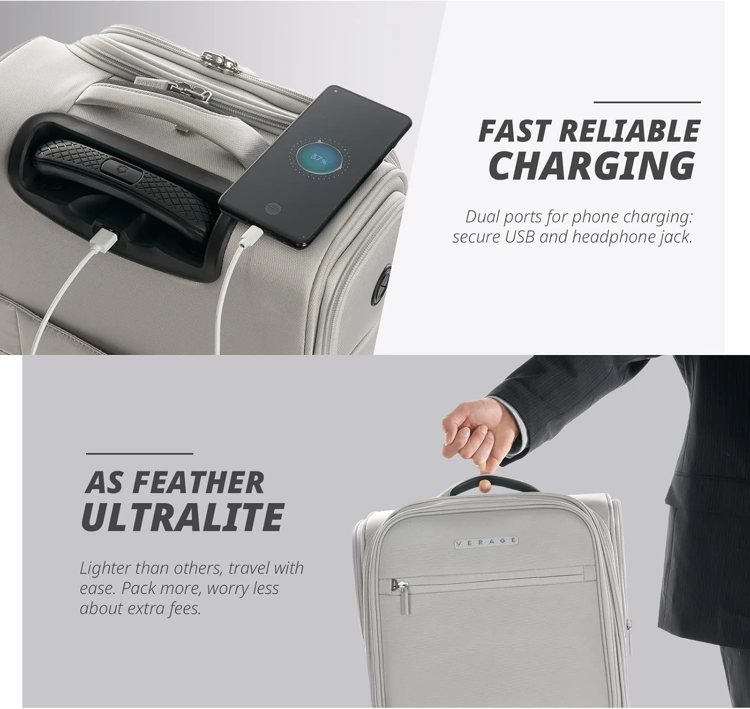 Verage Under Seat Luggage with Wheels, Softside Small Suitcase Spinner Carry On Luggage Bags for Airlines Airplanes Short Trip Men Women (Cloud Gray, 14.5-Inch Plus Underseat)