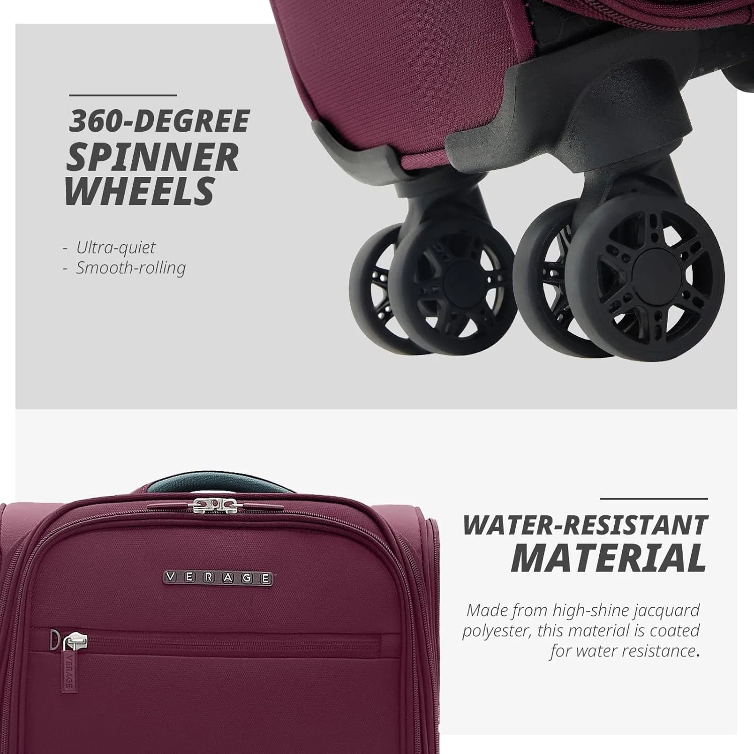 Verage Under Seat Luggage with Wheels, Softside Small Suitcase Spinner Carry On Luggage Bags for Airlines Airplanes Short Trip Men Women (Grape red, 14.5-Inch Plus Underseat)