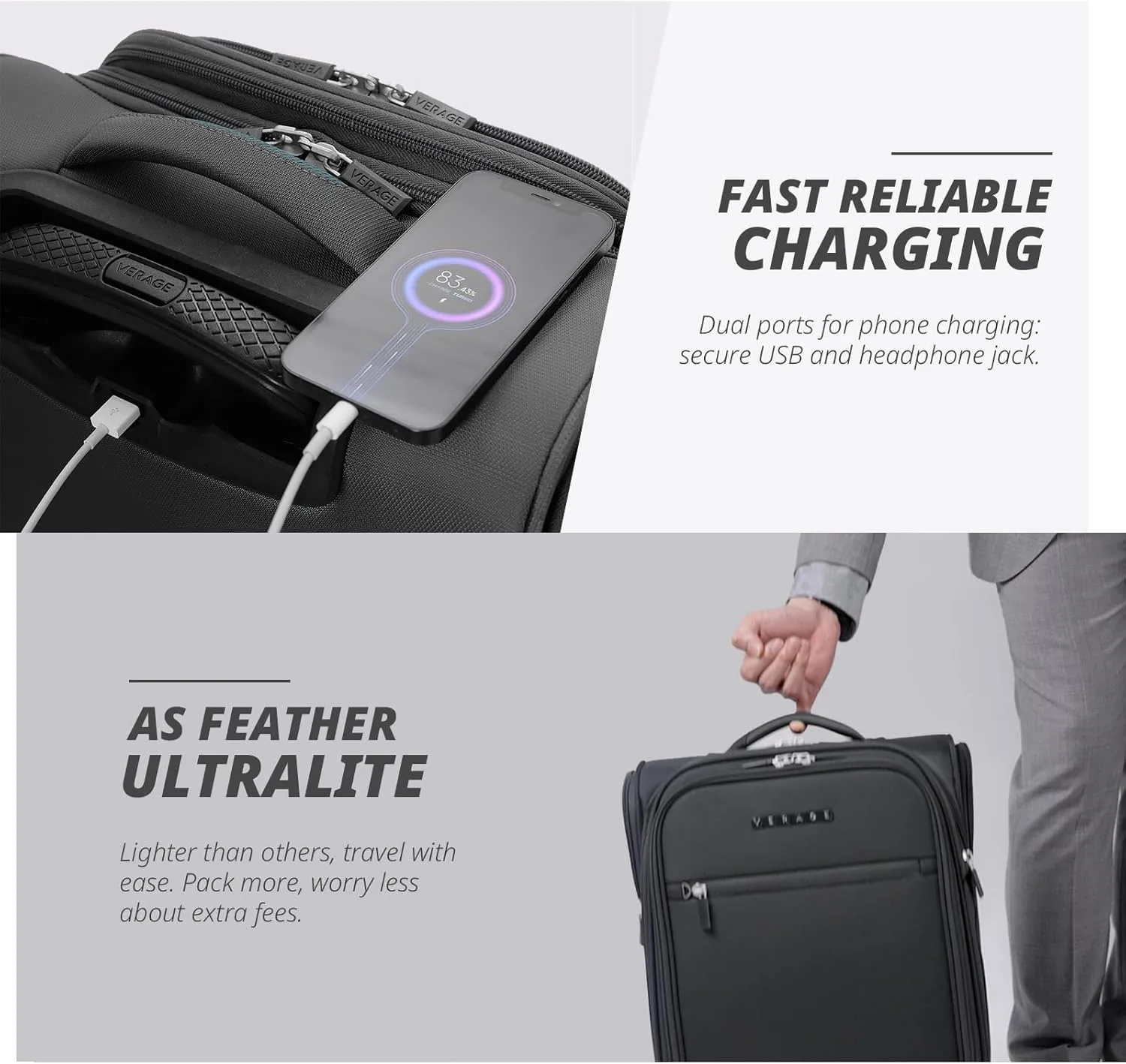 Verage Under Seat Luggage with Wheels, Softside Small Suitcase Spinner Carry On Luggage Bags for Airlines Airplanes Short Trip Men Women (Grey, 14.5-Inch Plus Underseat)