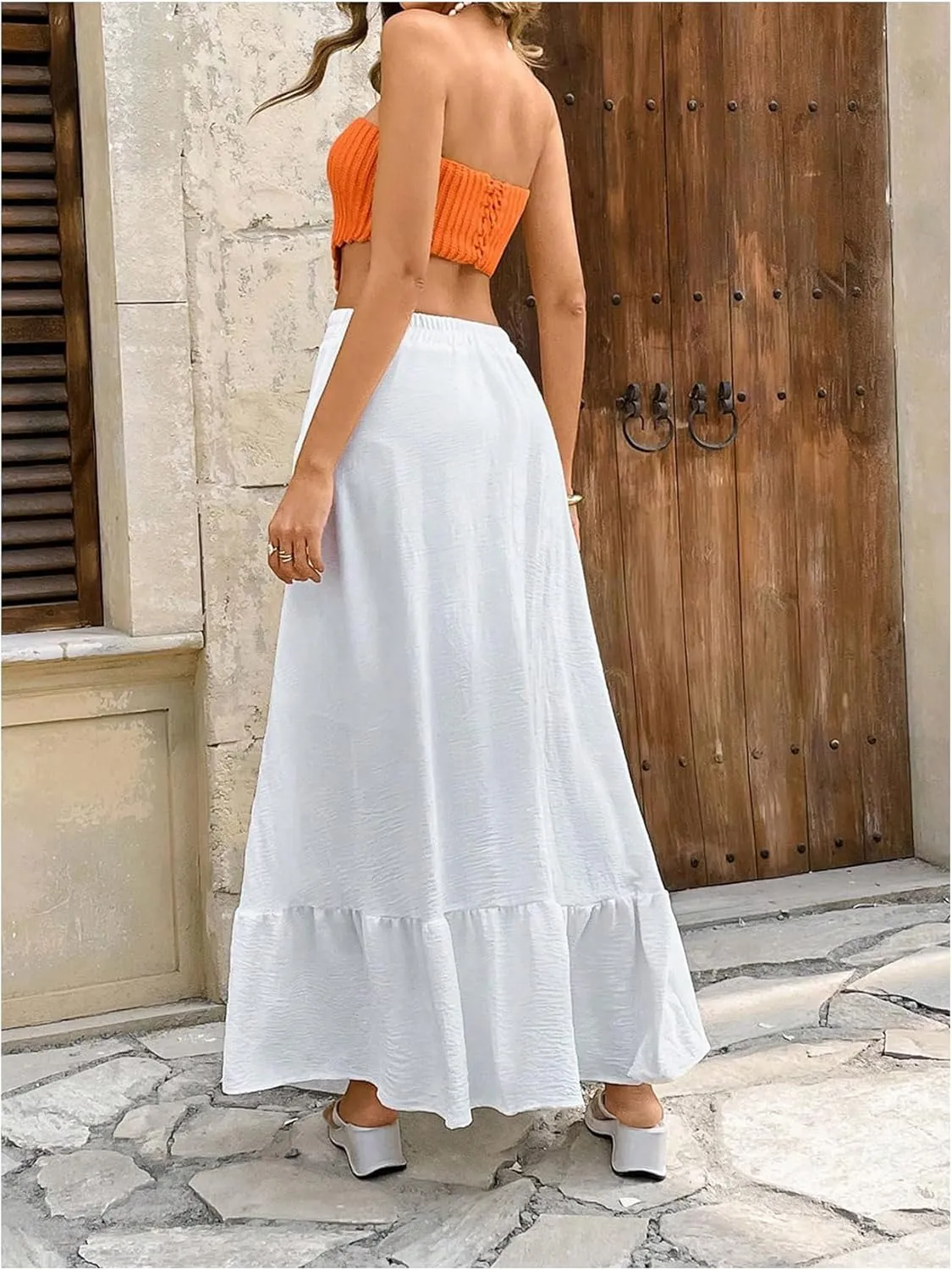 Verdusa Women's Bowknot Tiered Maxi Skirts Fairycore A Line Flowy Swing Skirt