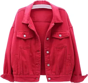 VIEWON Women's Casual Denim Cotton Button Down Long Sleeve Lapel Loose Jacket Coat