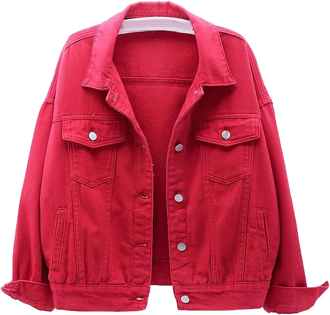 VIEWON Women's Casual Denim Cotton Button Down Long Sleeve Lapel Loose Jacket Coat