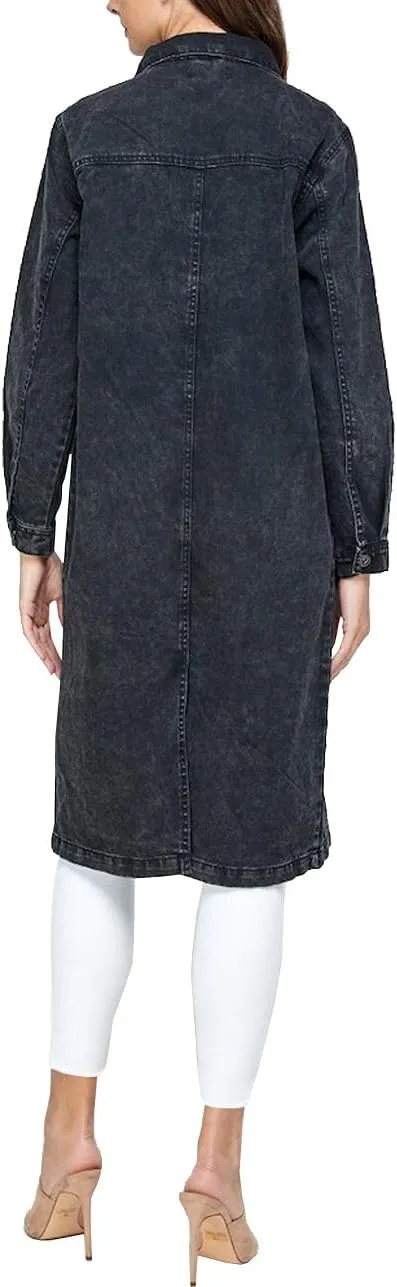 vkwear Women's Long Casual Maxi Length Denim Cotton Coat Oversize Button Up Jean Jacket