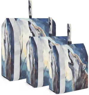 Watercolor Wolf Moon Night Packing Cubes for Travel 3 Set Packing Cubes Compression Luggage Packing Organizers for Travel Compression