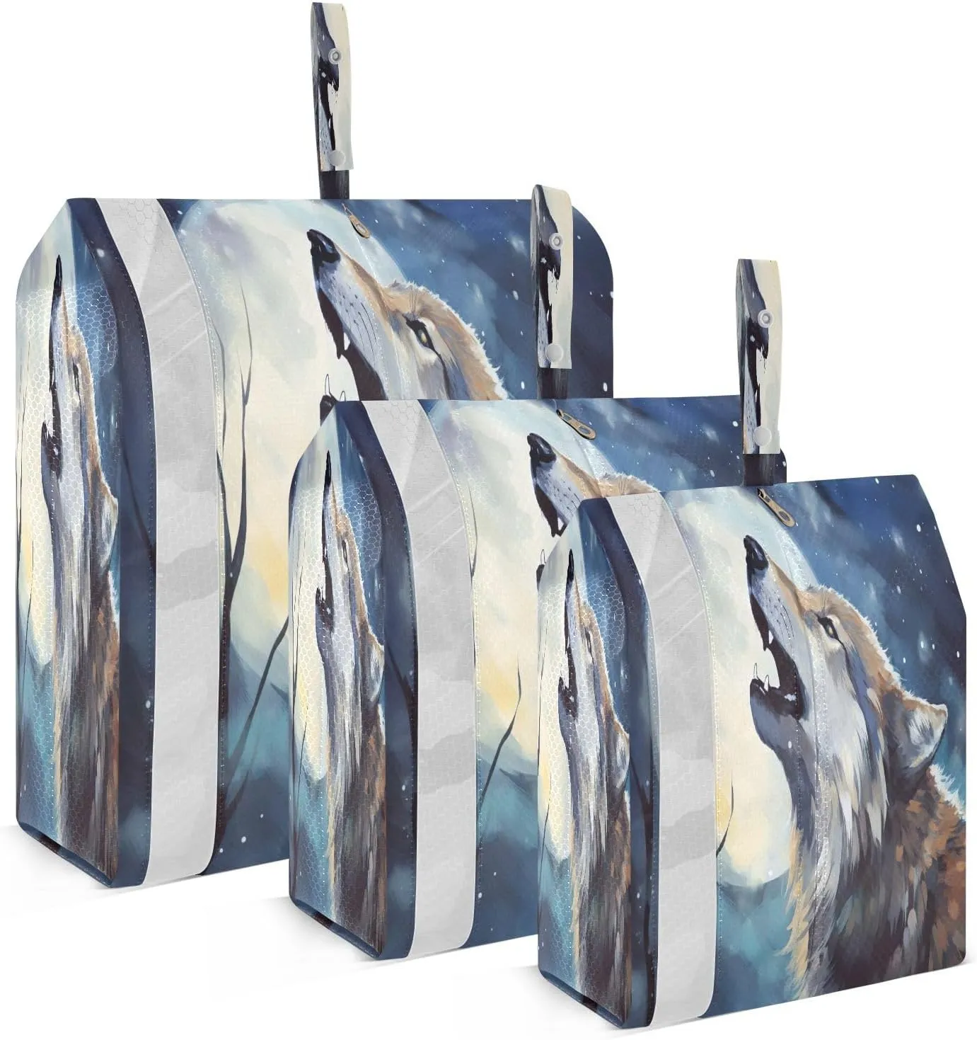 Watercolor Wolf Moon Night Packing Cubes for Travel 3 Set Packing Cubes Compression Luggage Packing Organizers for Travel Compression