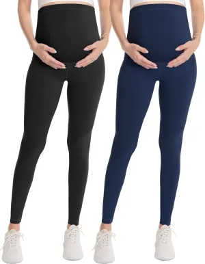 WELL&JUST Maternity Leggings Over The Belly - Ultra Soft Pregnancy Active Wear for Workout Casual, High Waist Yoga Tights