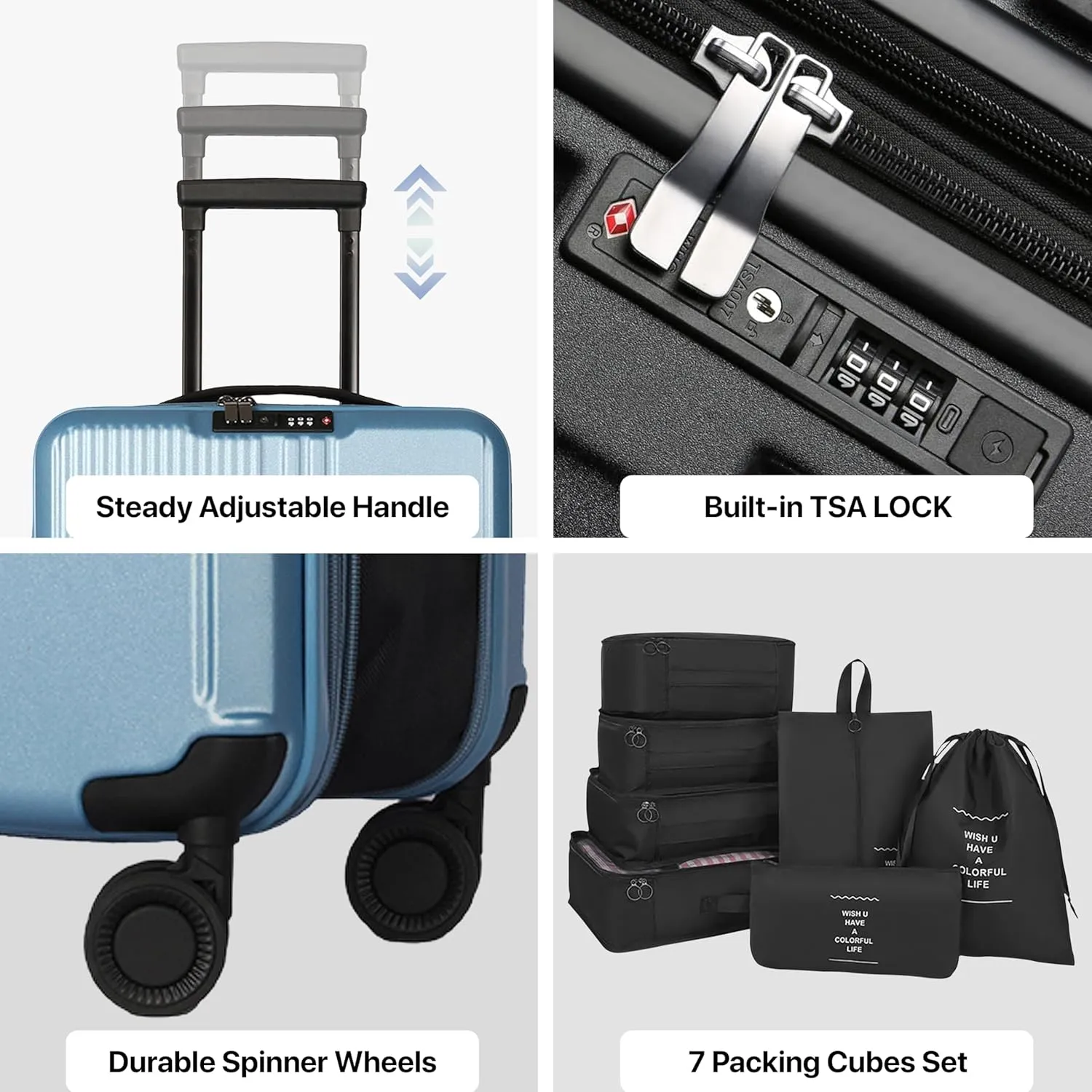 WESTEND 21 Inch Collapsible Carry On Luggage with Spinner Wheels, TSA Lock  Rolling Carry-On Including 7 Packing Cubes