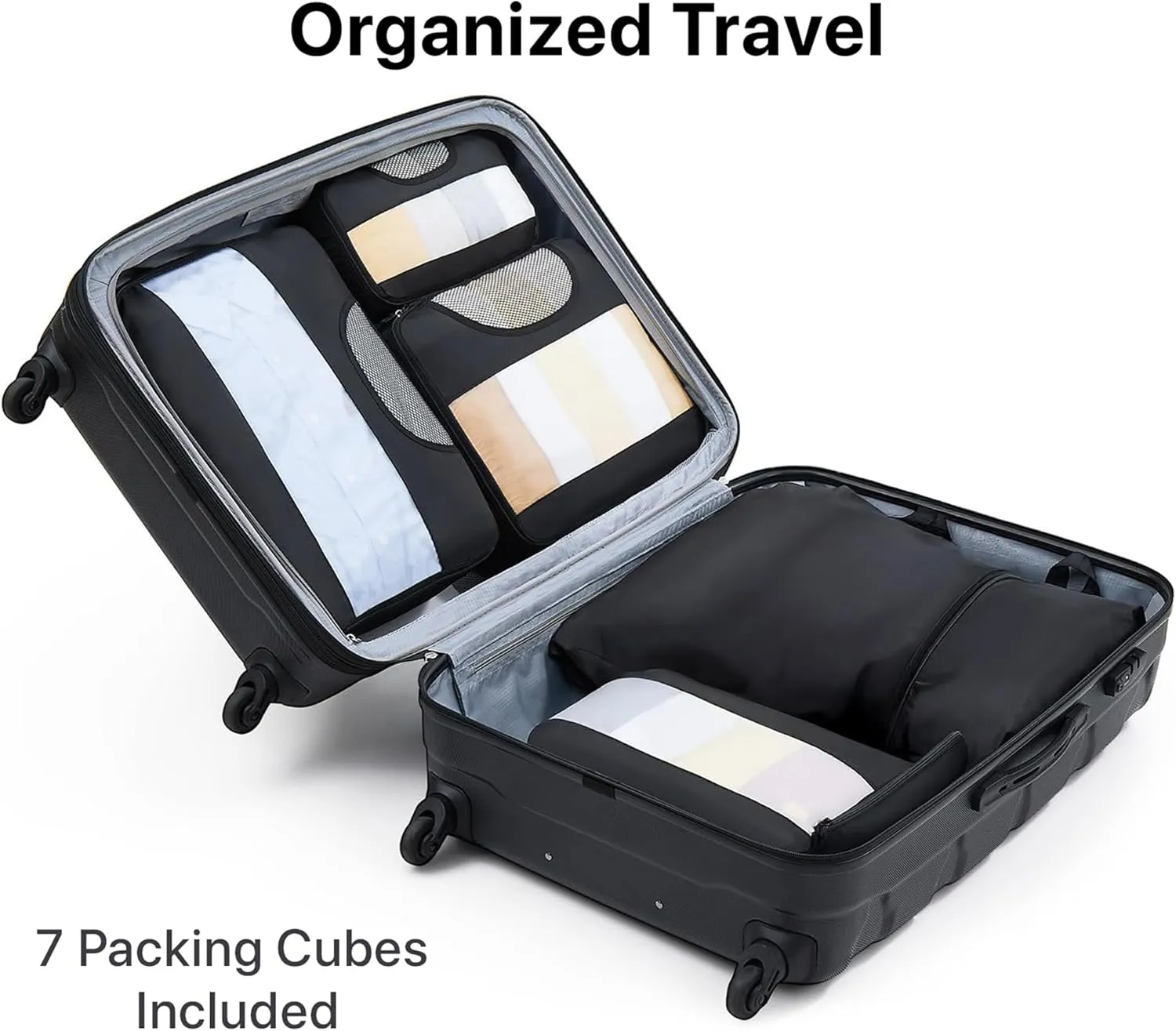 WESTEND 21 Inch Collapsible Carry On Luggage with Spinner Wheels, TSA Lock  Rolling Carry-On Including 7 Packing Cubes