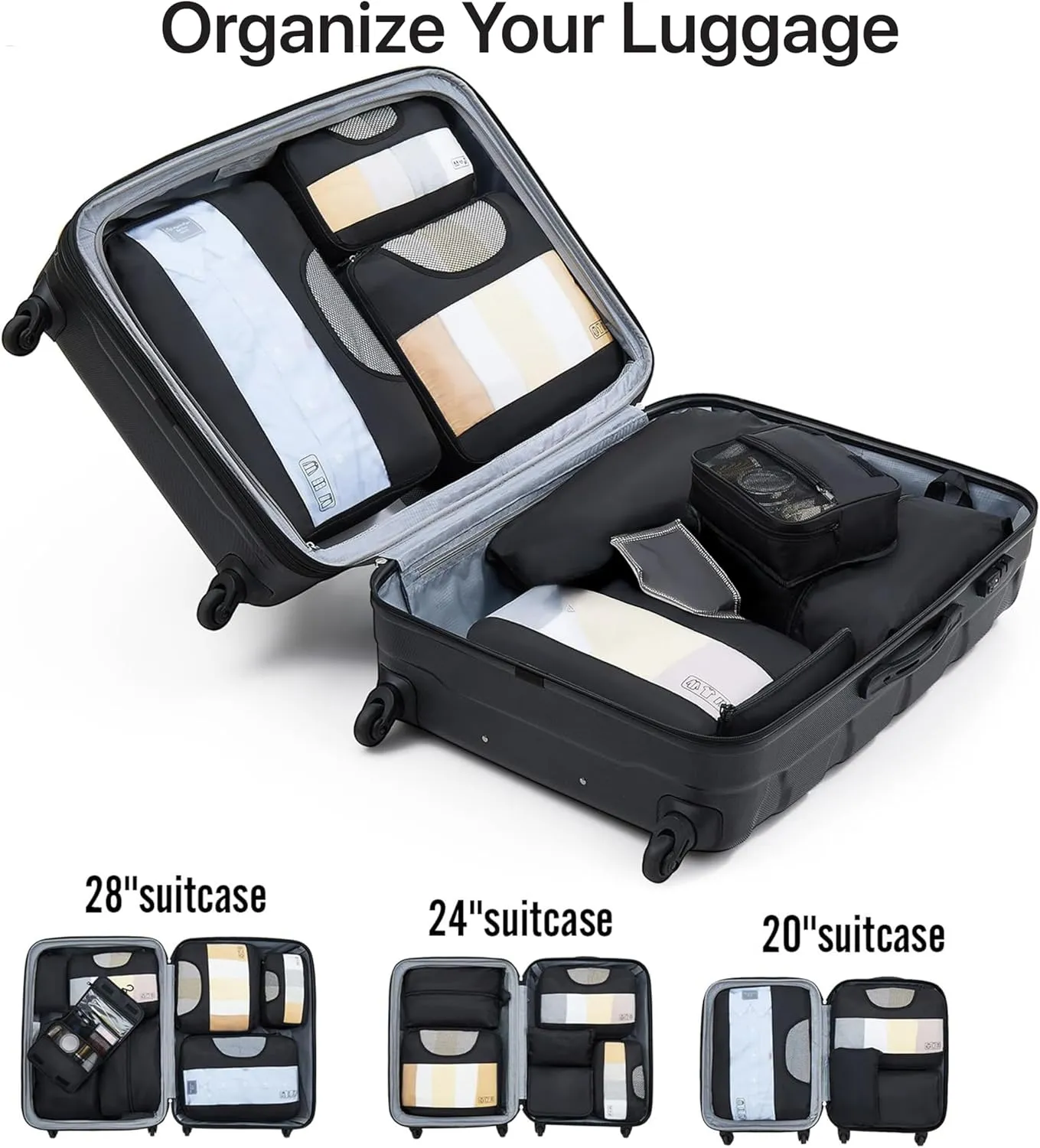 WESTEND 21 Inch Collapsible Carry On Luggage with Spinner Wheels, TSA Lock  Rolling Carry-On Including 7 Packing Cubes