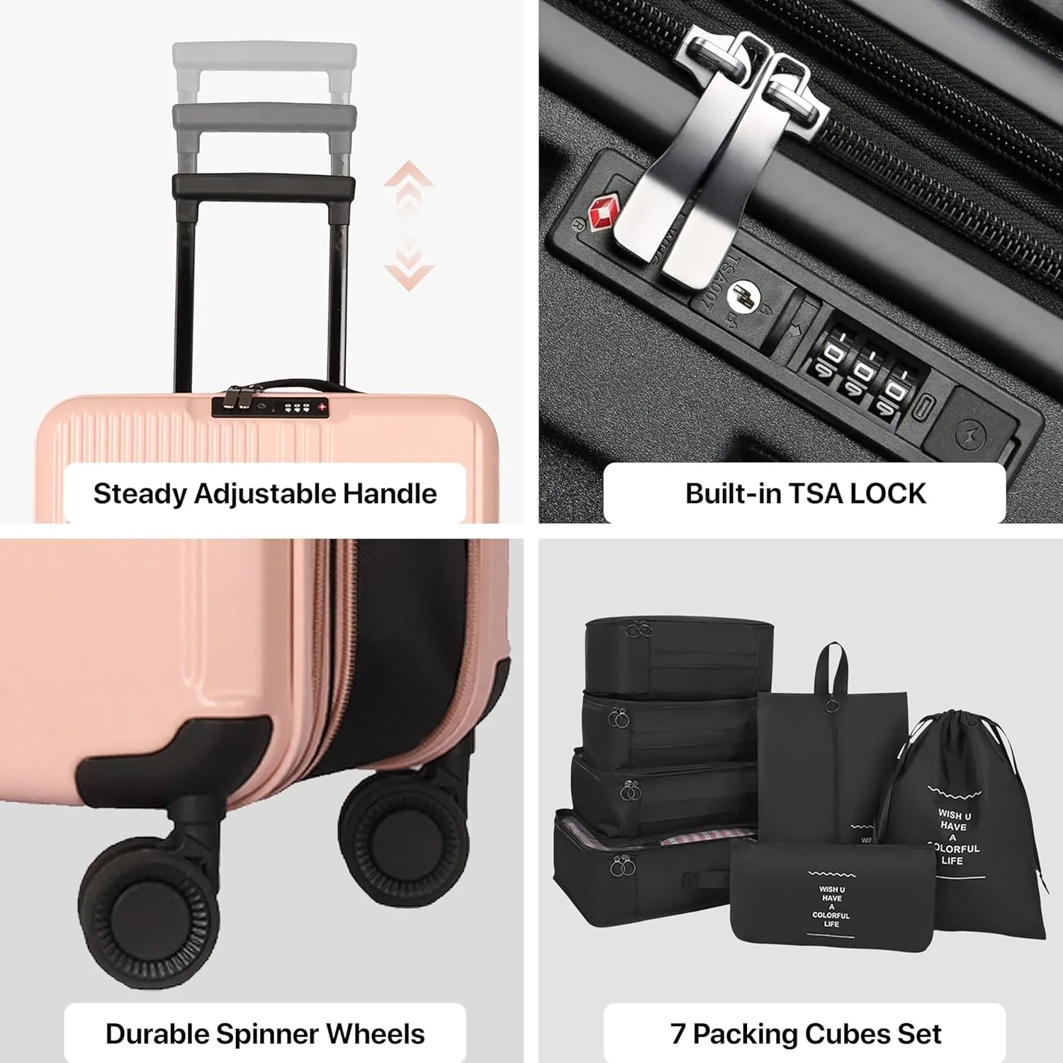 WESTEND 21 Inch Collapsible Carry On Luggage with Spinner Wheels, TSA Lock  Rolling Carry-On Including 7 Packing Cubes