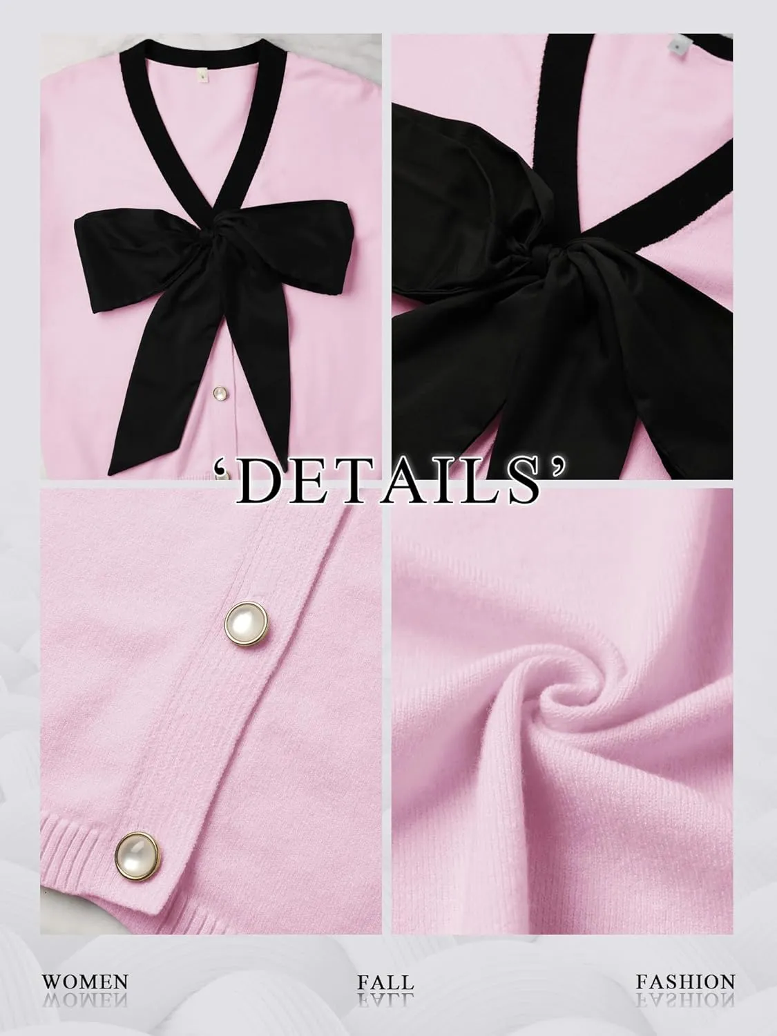 Women Black Bow Sweater Cardigan Tie Front Preppy Cropped Color Block Knit Long Sleeves V Neck Colorblocked Cardigans